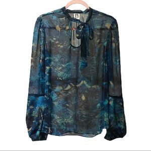 ANNE KLEIN | Sheer Long Sleeve Blouse
